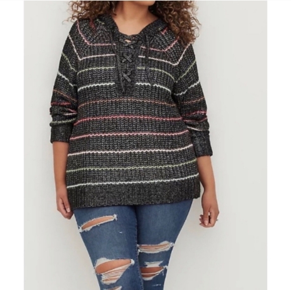 Torrid Sweater Women's sz 00 - Med/Lg 10 Chunky Pullover Striped Raglan Sweater - Picture 1 of 8
